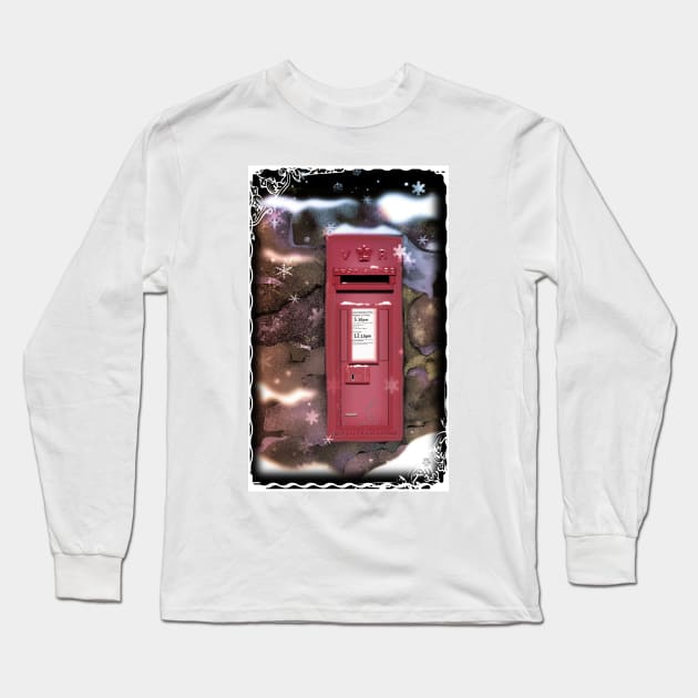 Traditional Red Post Box Christmas design { version 2 } Long Sleeve T-Shirt by grantwilson